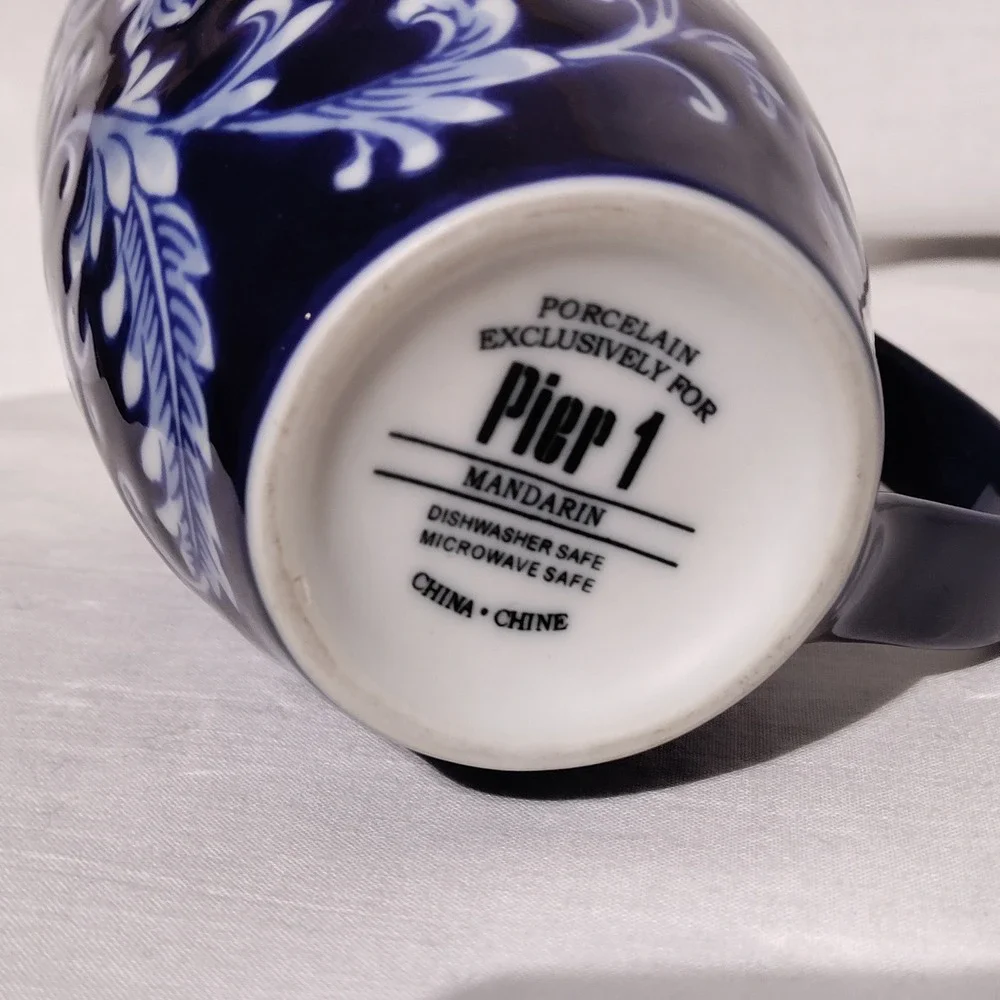Pier 1 Mandarin Porcelain Coffee Mug Cobalt Blue White Floral